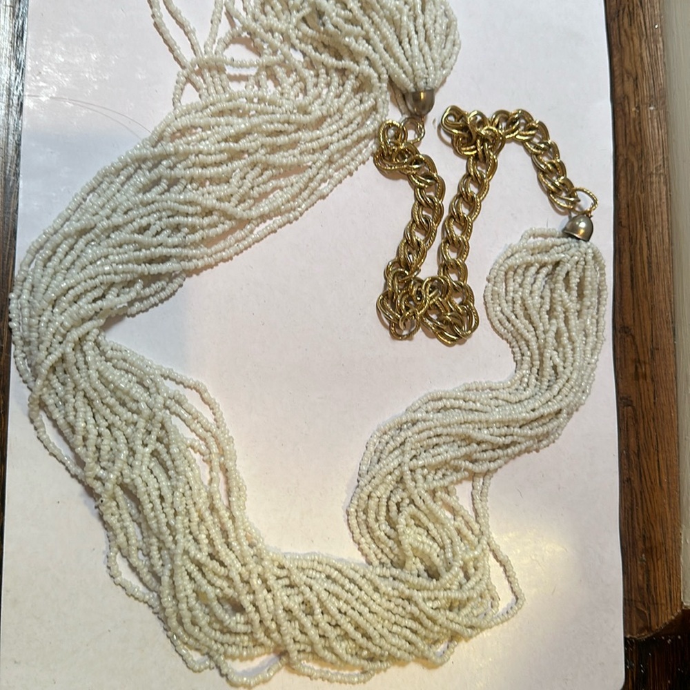Vintage Long white African beaded necklace